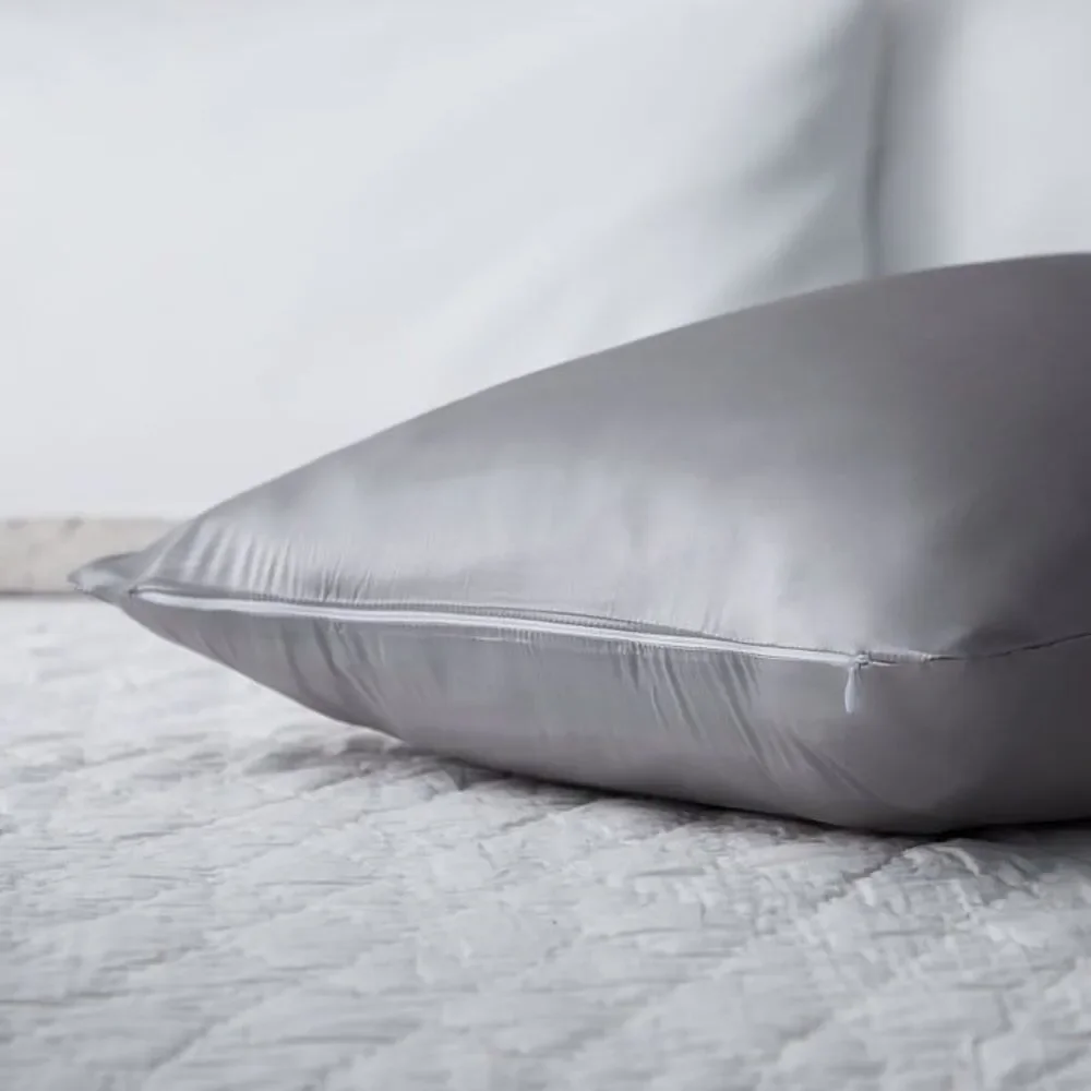 Silk Pillow Case Mulberry Silk Satin Pillow Sham Oeko-Tex Gray/Slvr Sz STD/Queen